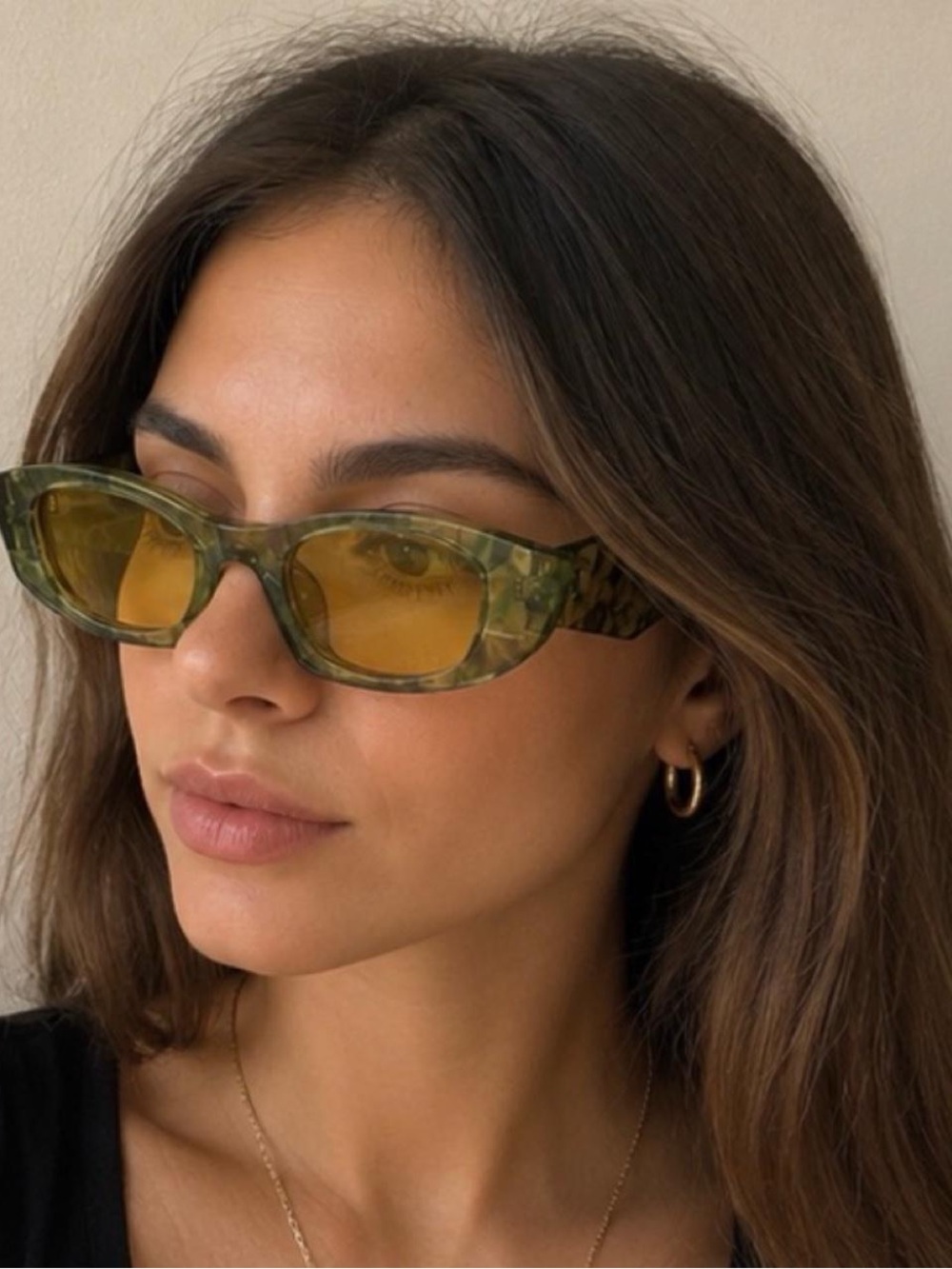Women’s Green Marble Rectangle Sunglasses | Y2K Yellow Lens UV400